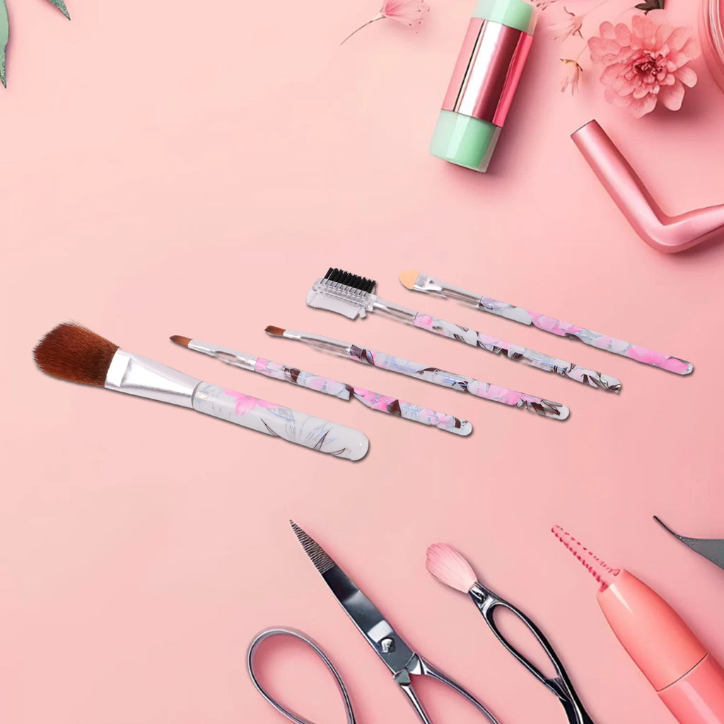Makeup Brush Set – 5-Piece Floral Face, Eyes & Lips Kit
