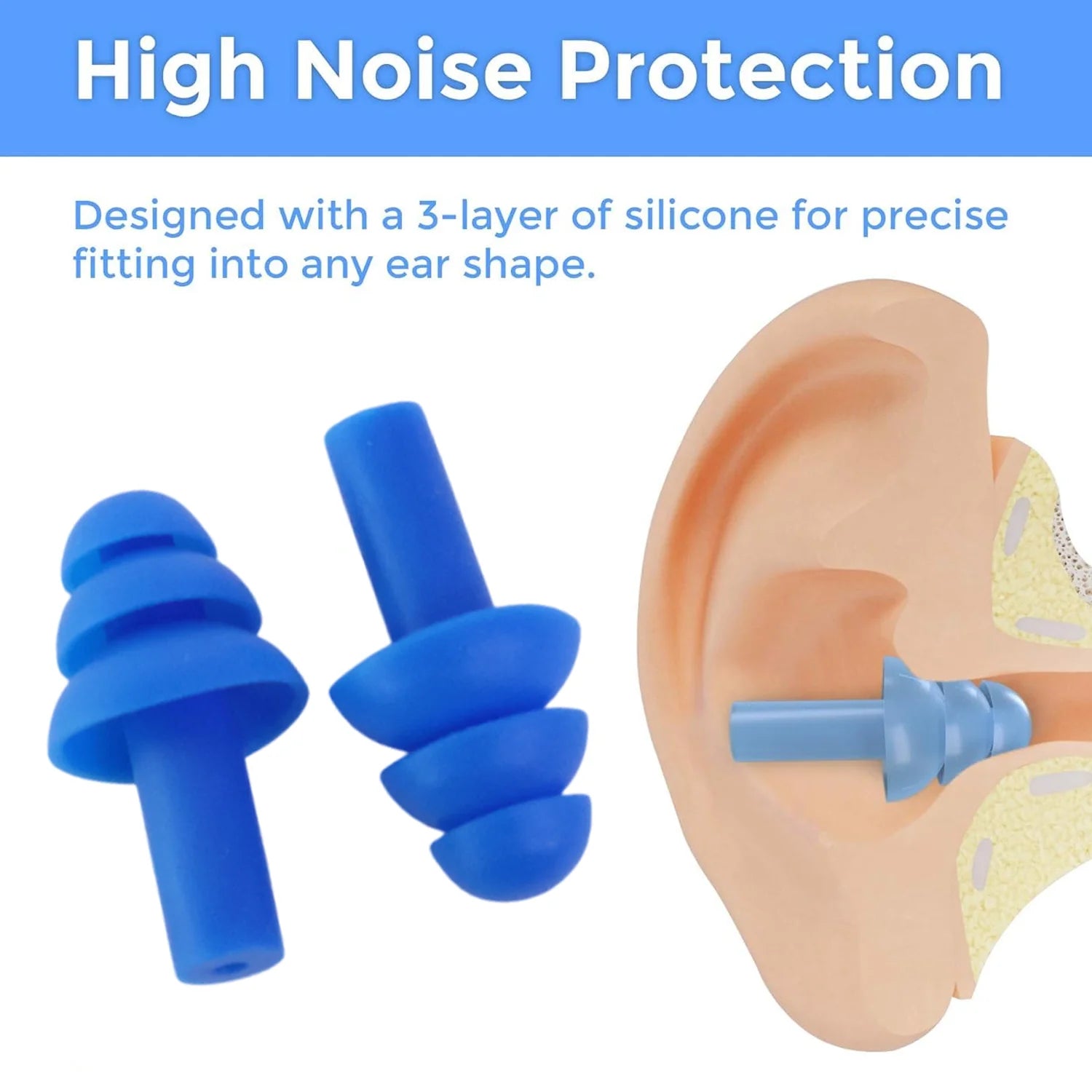 Swimming Ear Plugs – Reusable Waterproof Silicone Comfort Pack of 4