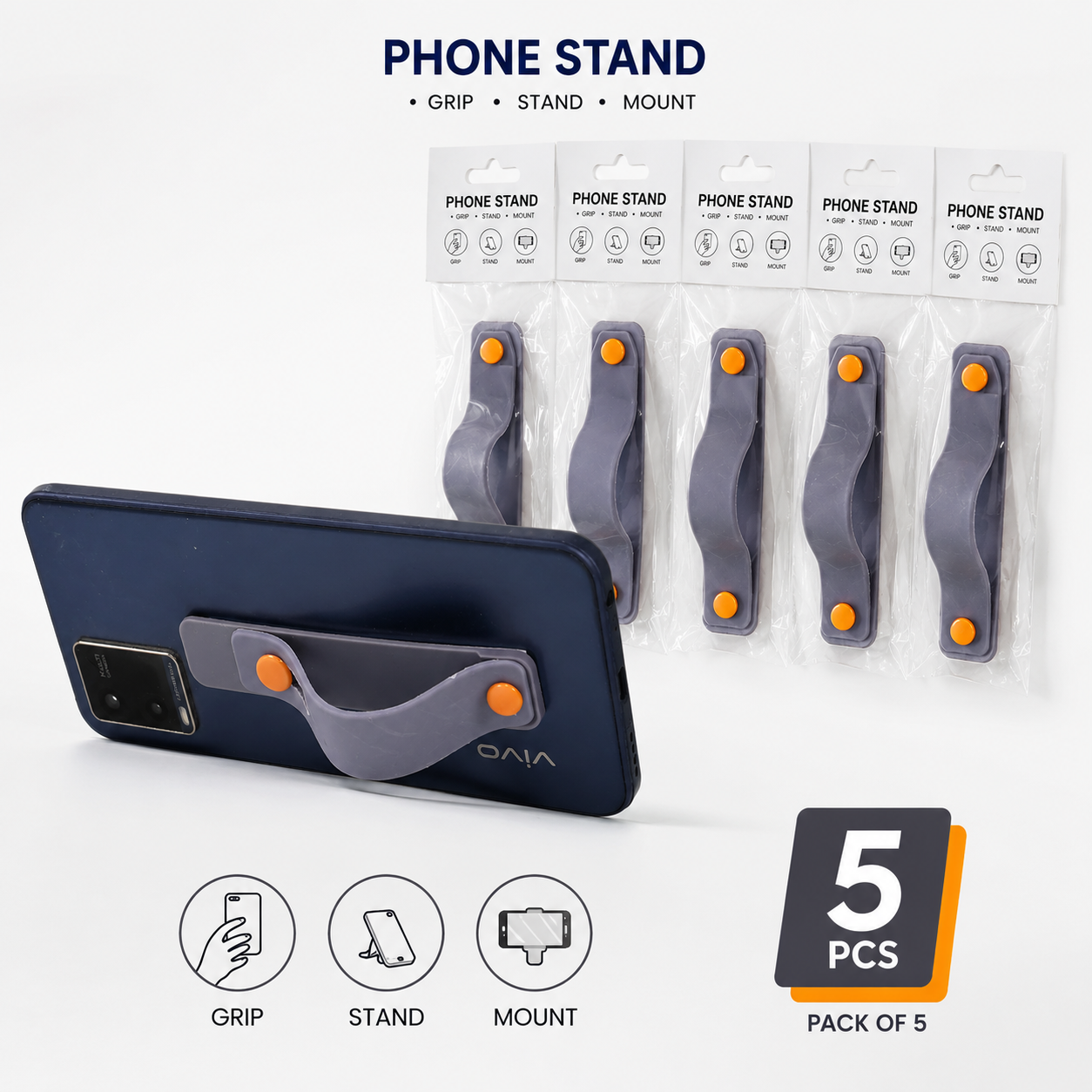 Silicone Phone Loop Finger Holder – Secure Grip &amp; Multi-Use Kickstand pack of 5