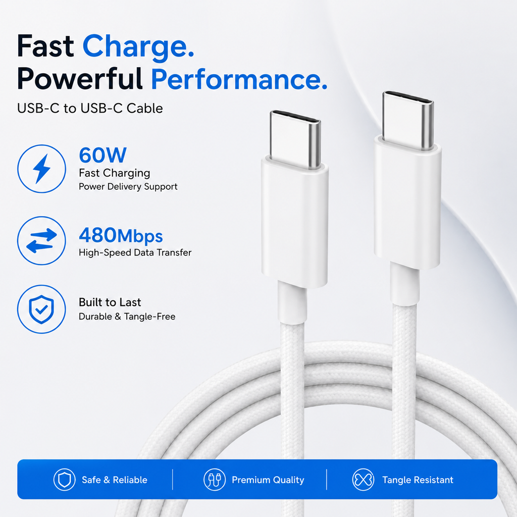 USB-C To USB-C Fast Charging Cable – 1m Durable & High-Speed Data Transfer by SSE
