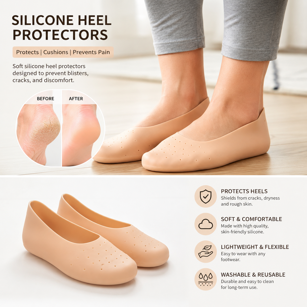 Silicone Heel Protector Socks – Soft Gel Relief For Cracked Heels