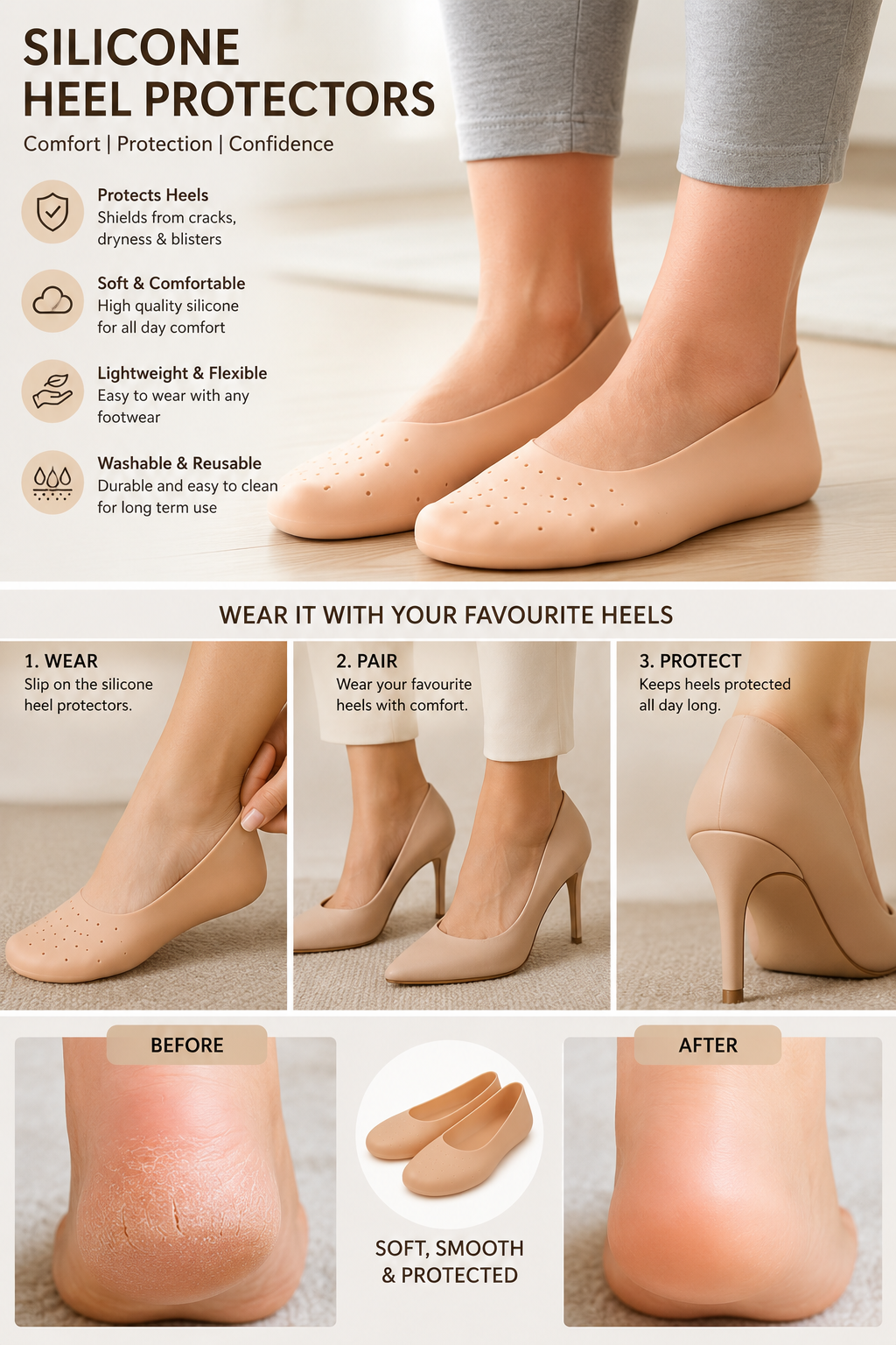 Silicone Heel Protector Socks – Soft Gel Relief For Cracked Heels